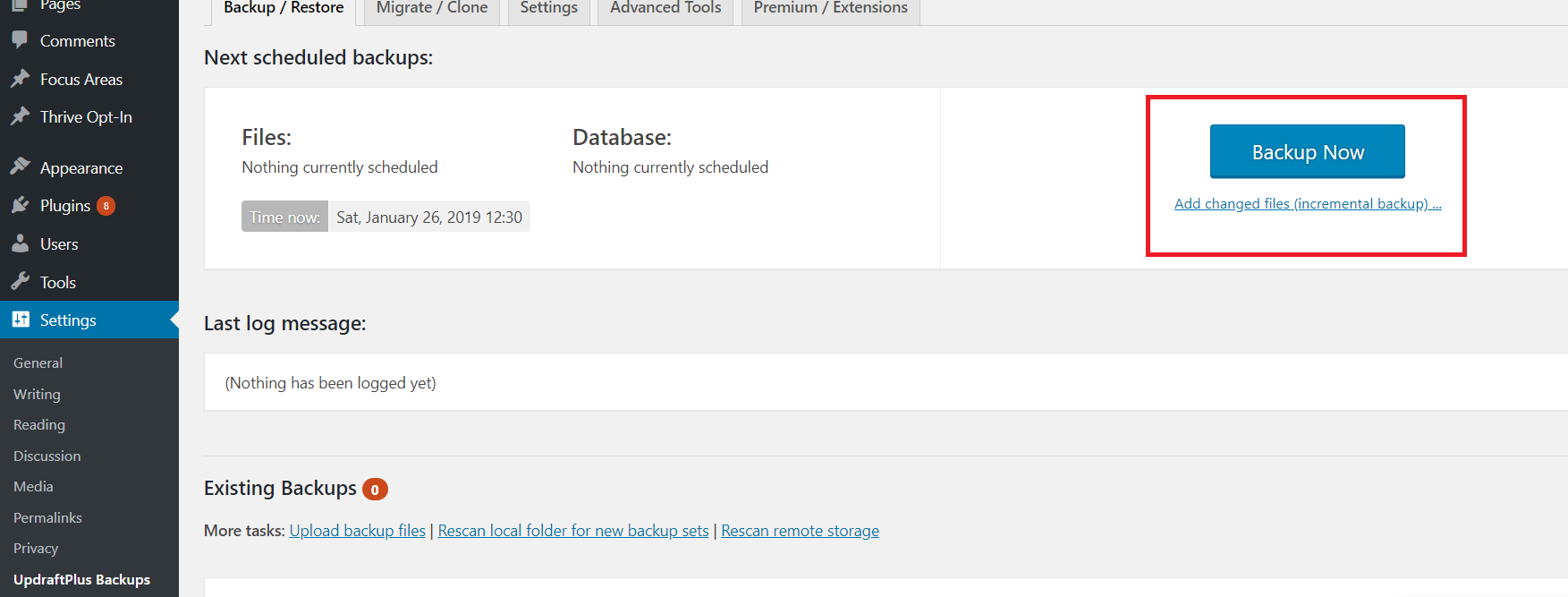 backup website using Updraft plus plugin