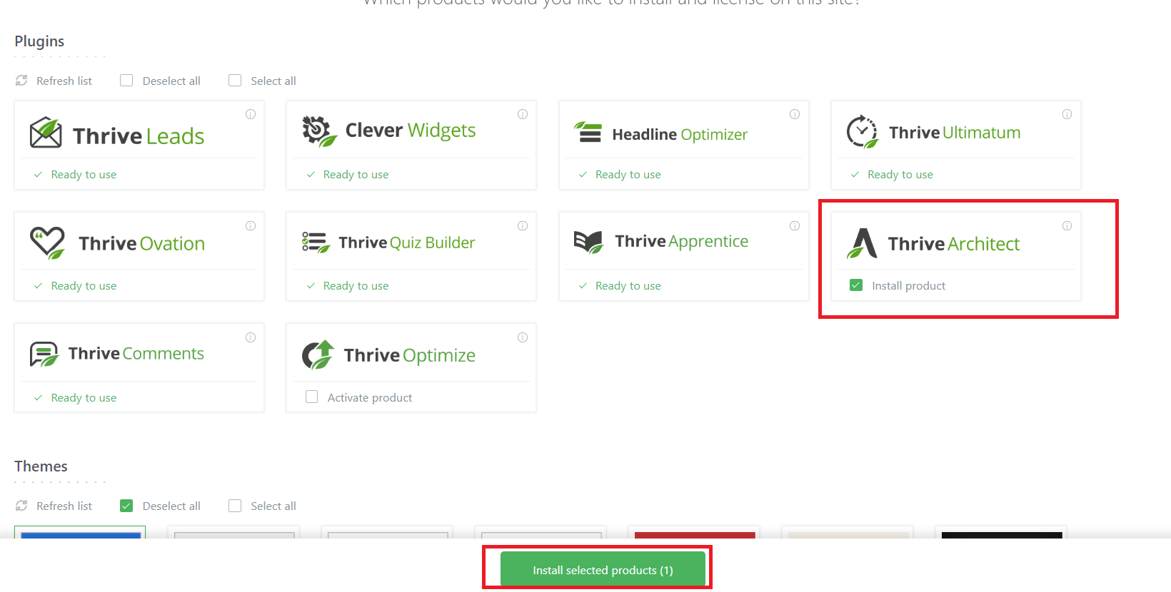 Reinstalling Thrive Architect using product manager