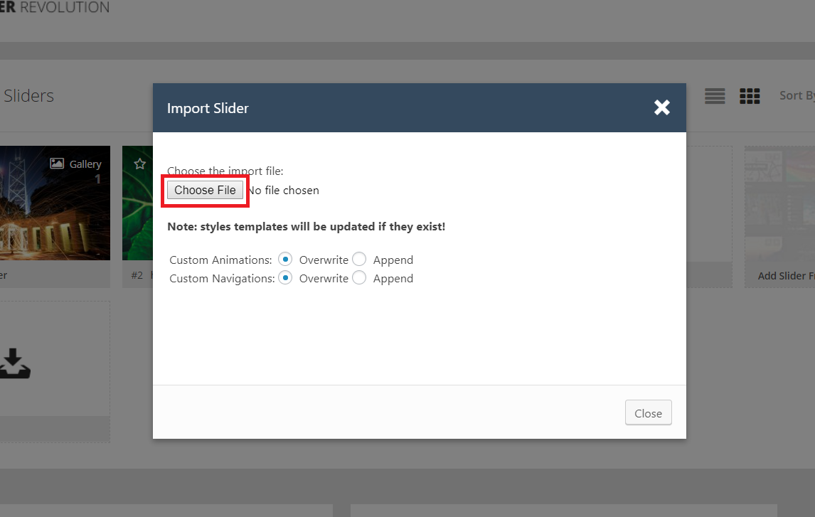 importing slider revolution export file