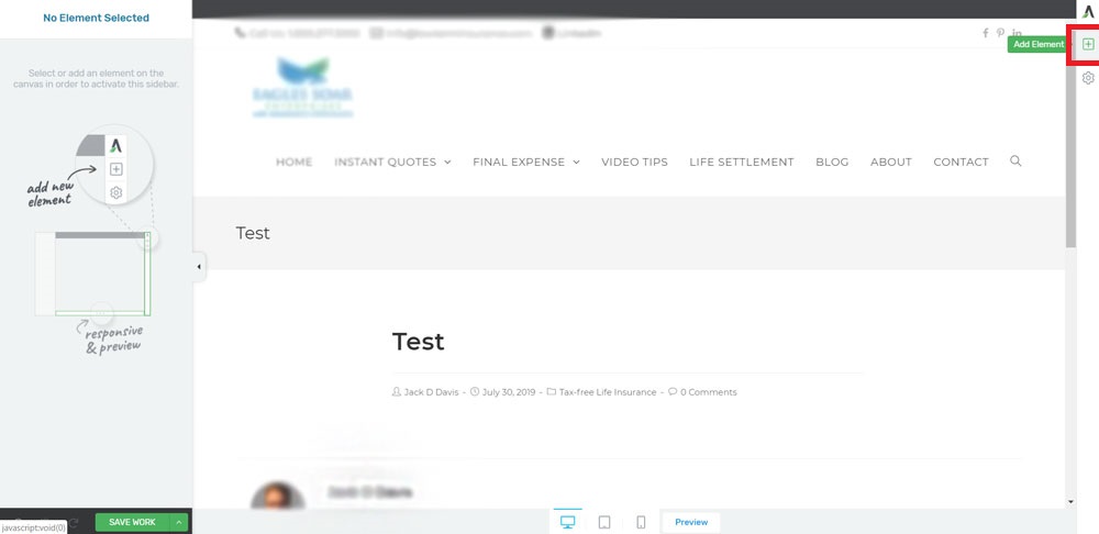 How to add a new element in Thrive Architect