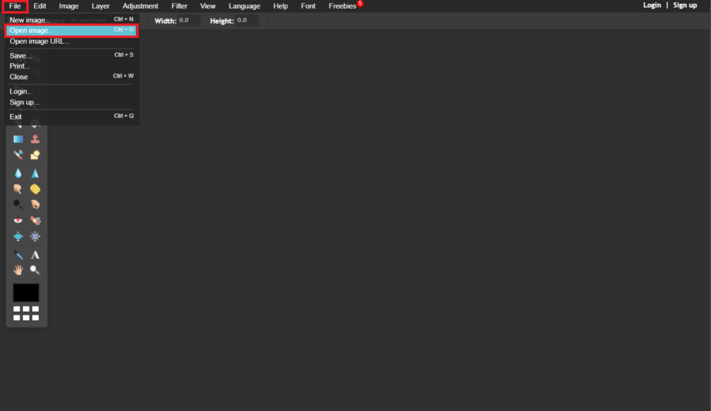 uploading image to pxlr.com