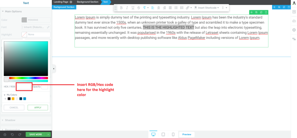 How to highlight text in Thrive Architect