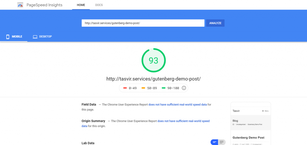 gutenberg-page-insights-score-mobile