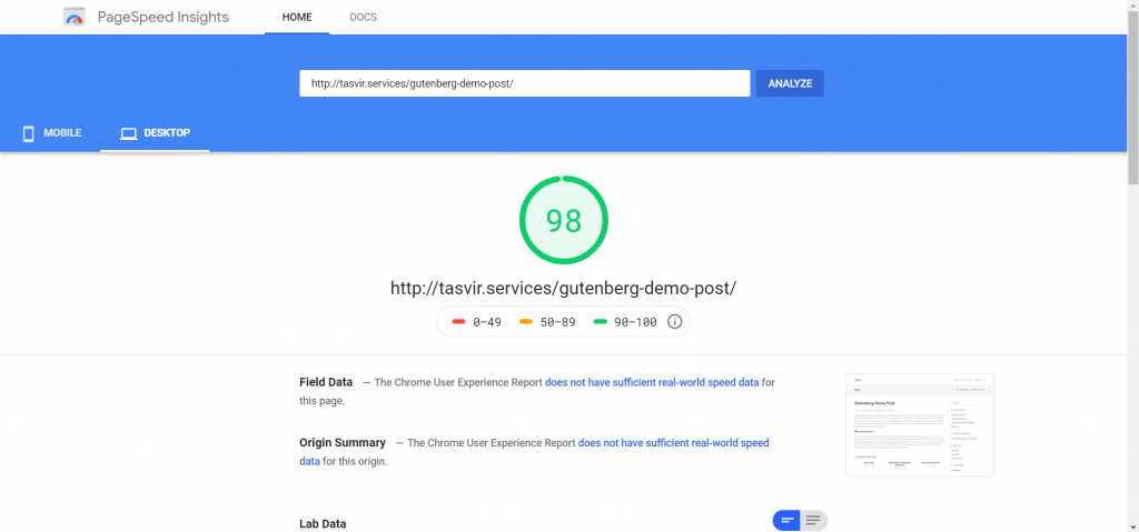 guternberg-page-insights-score-desktop
