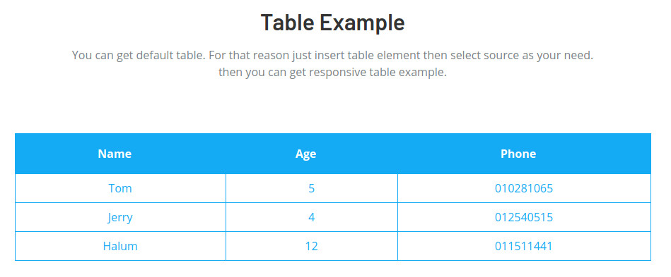 table element addon for elementor